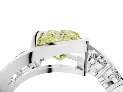 White gold Bezel Set Fancy Yellow Princess Cut Diamond Split Shank Ring_4