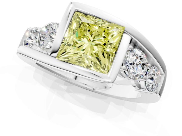 Sterling Silver Princess Cut Bezel Bypass Engagement Ring Setting for Fancy Yellow Center
