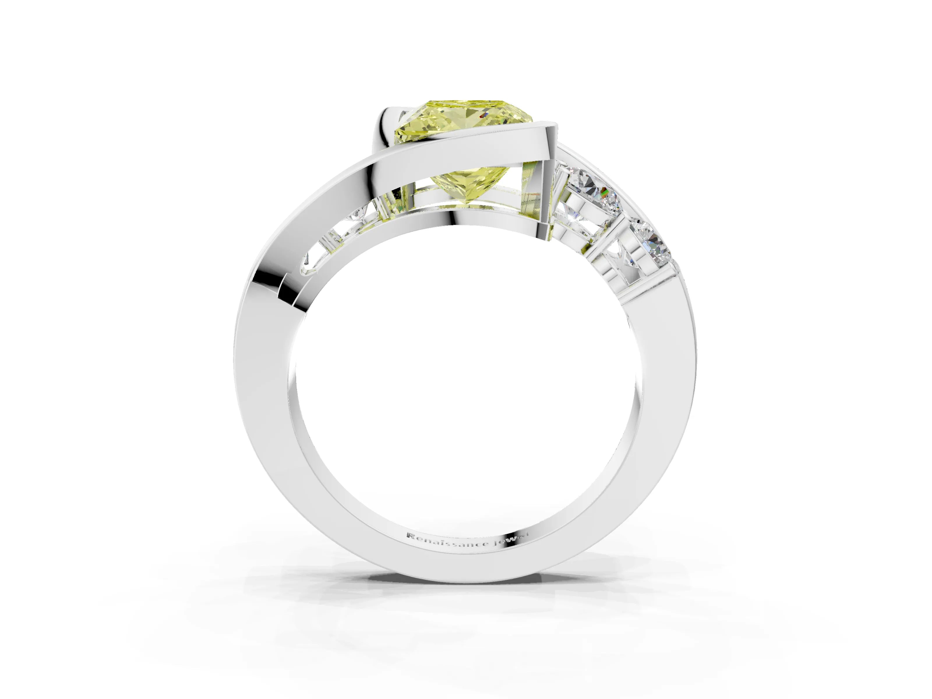 White gold Bezel Set Fancy Yellow Princess Cut Diamond Split Shank Ring_52