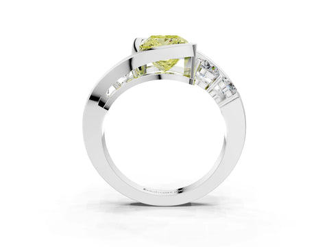 White gold Bezel Set Fancy Yellow Princess Cut Diamond Split Shank Ring_52