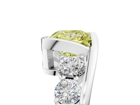 White gold Bezel Set Fancy Yellow Princess Cut Diamond Split Shank Ring_5