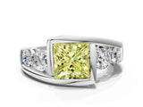 White gold Bezel Set Fancy Yellow Princess Cut Diamond Split Shank Ring_60
