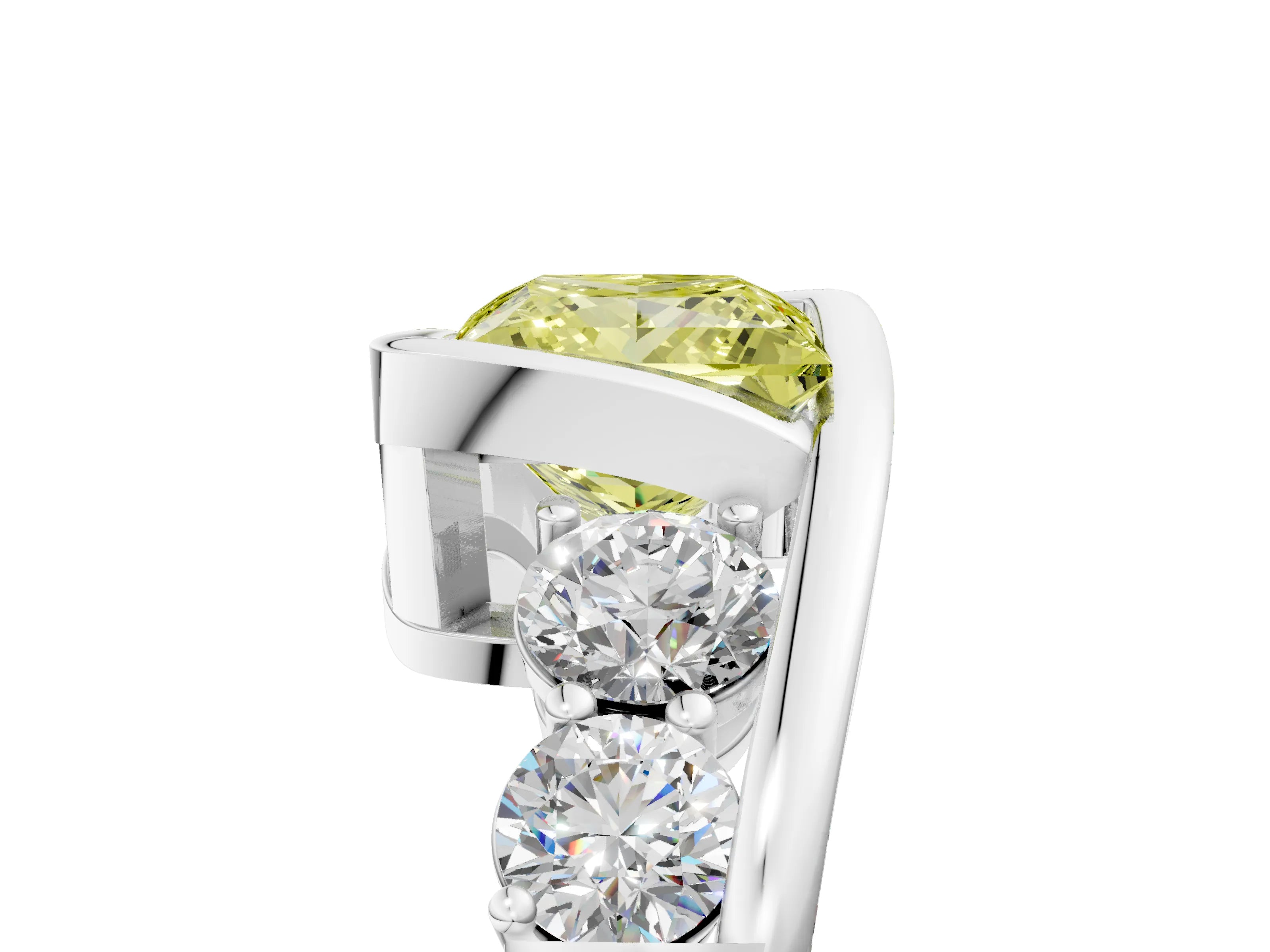 White gold Bezel Set Fancy Yellow Princess Cut Diamond Split Shank Ring_65