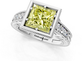 White gold Bezel Set Fancy Yellow Princess  Diamond Milgrain Pave Engagement Ring_1