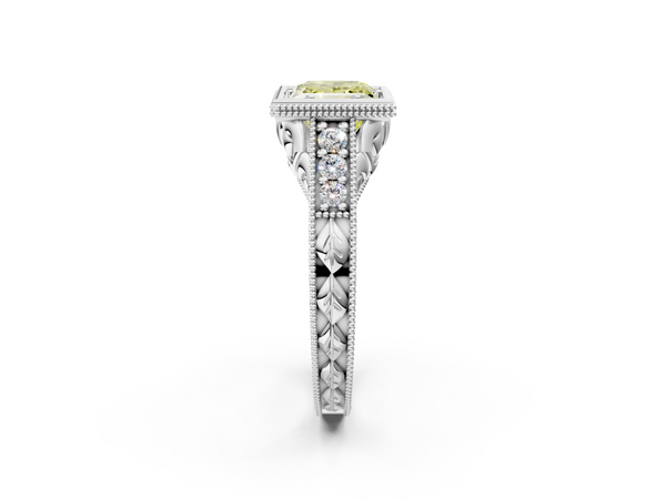 Platinum Bezel Set Fancy Yellow Princess  Diamond Milgrain Pave Engagement Ring