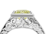 White gold Bezel Set Fancy Yellow Princess  Diamond Milgrain Pave Engagement Ring_4
