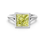 White gold Bezel Set Fancy Yellow Princess  Solitaire Diamond Ring with Smooth Band 1