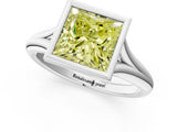 White gold Bezel Set Fancy Yellow Princess  Solitaire Diamond Ring with Smooth Band 2