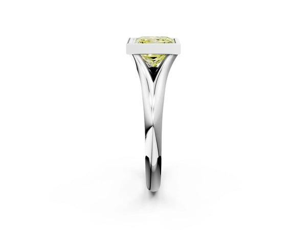 White gold Bezel Set Fancy Yellow Princess  Solitaire Diamond Ring with Smooth Band