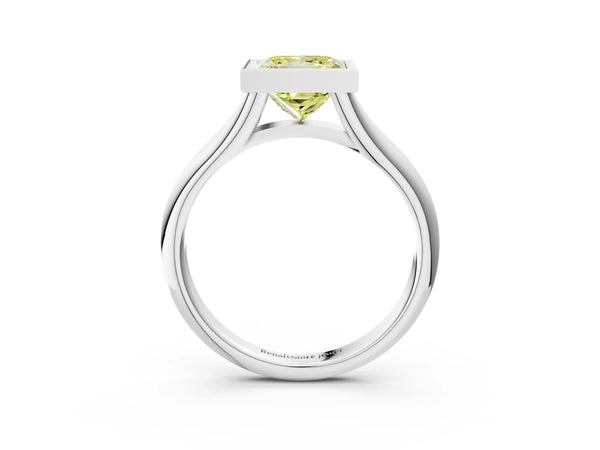 White gold Bezel Set Fancy Yellow Princess  Solitaire Diamond Ring with Smooth Band