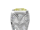 White gold Bezel Set Fancy Yellow Radiant Cut Diamond Milgrain Band Ring_5