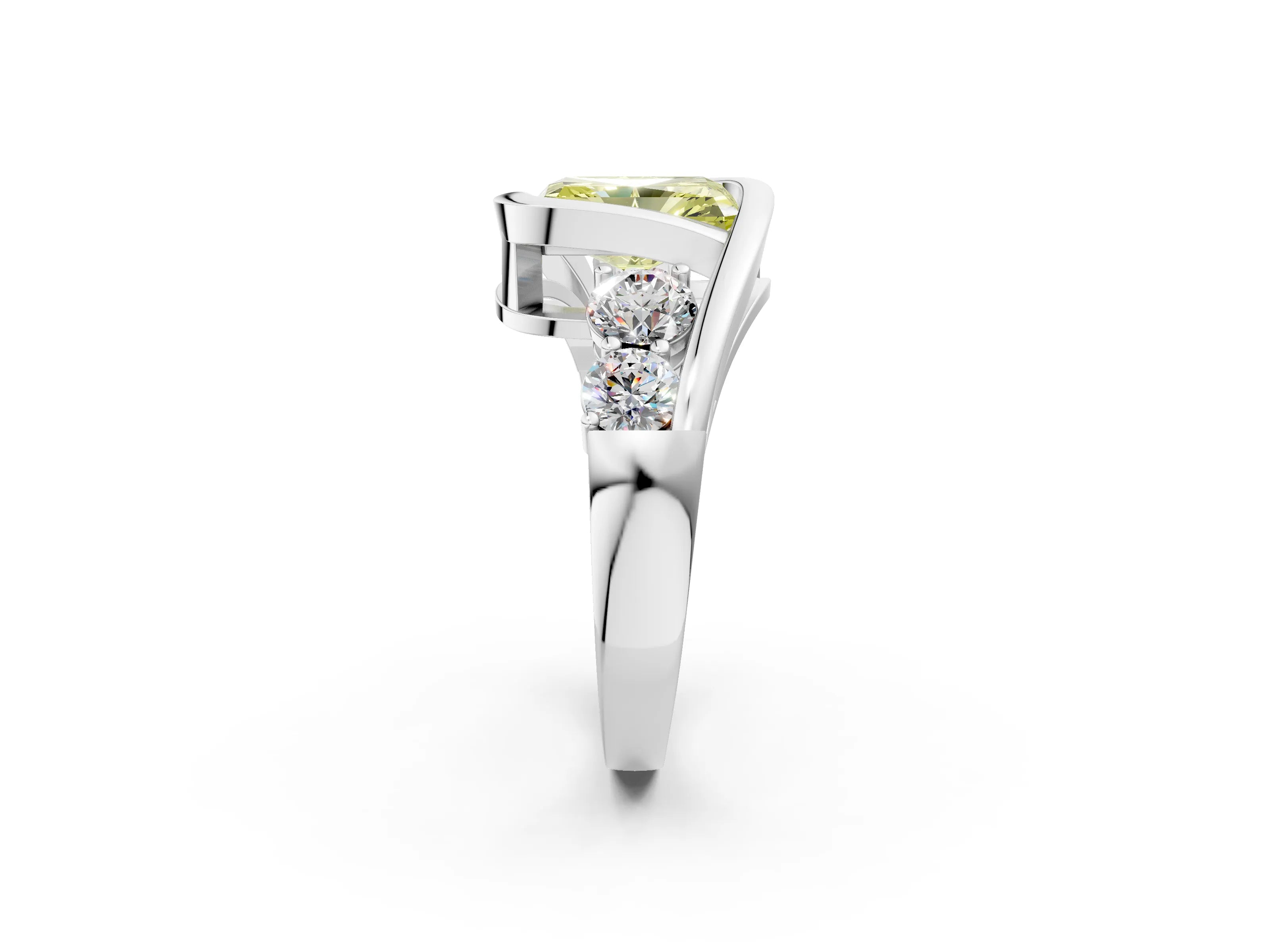 White gold Bezel Set Fancy Yellow Radiant Cut Diamond Split Shank Ring_2