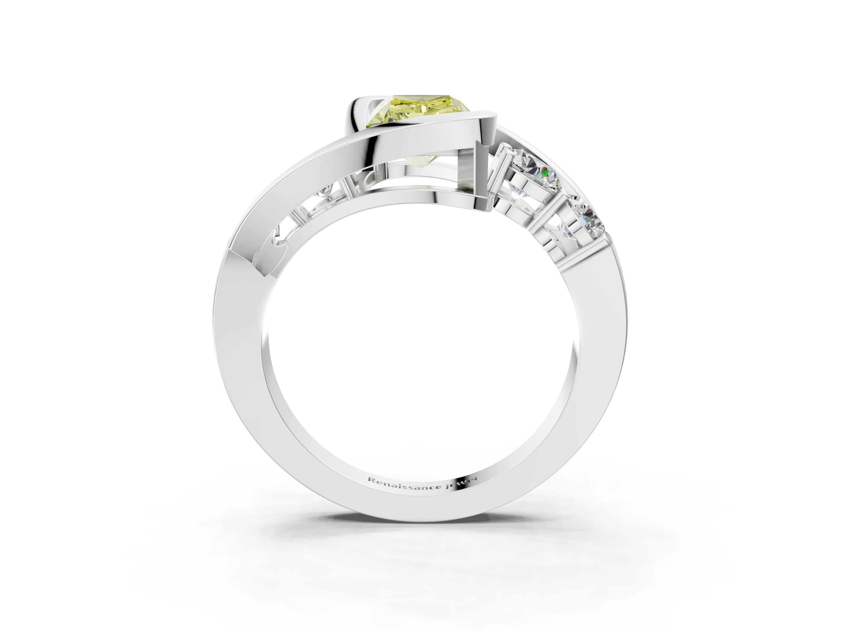 White gold Bezel Set Fancy Yellow Radiant Cut Diamond Split Shank Ring_27