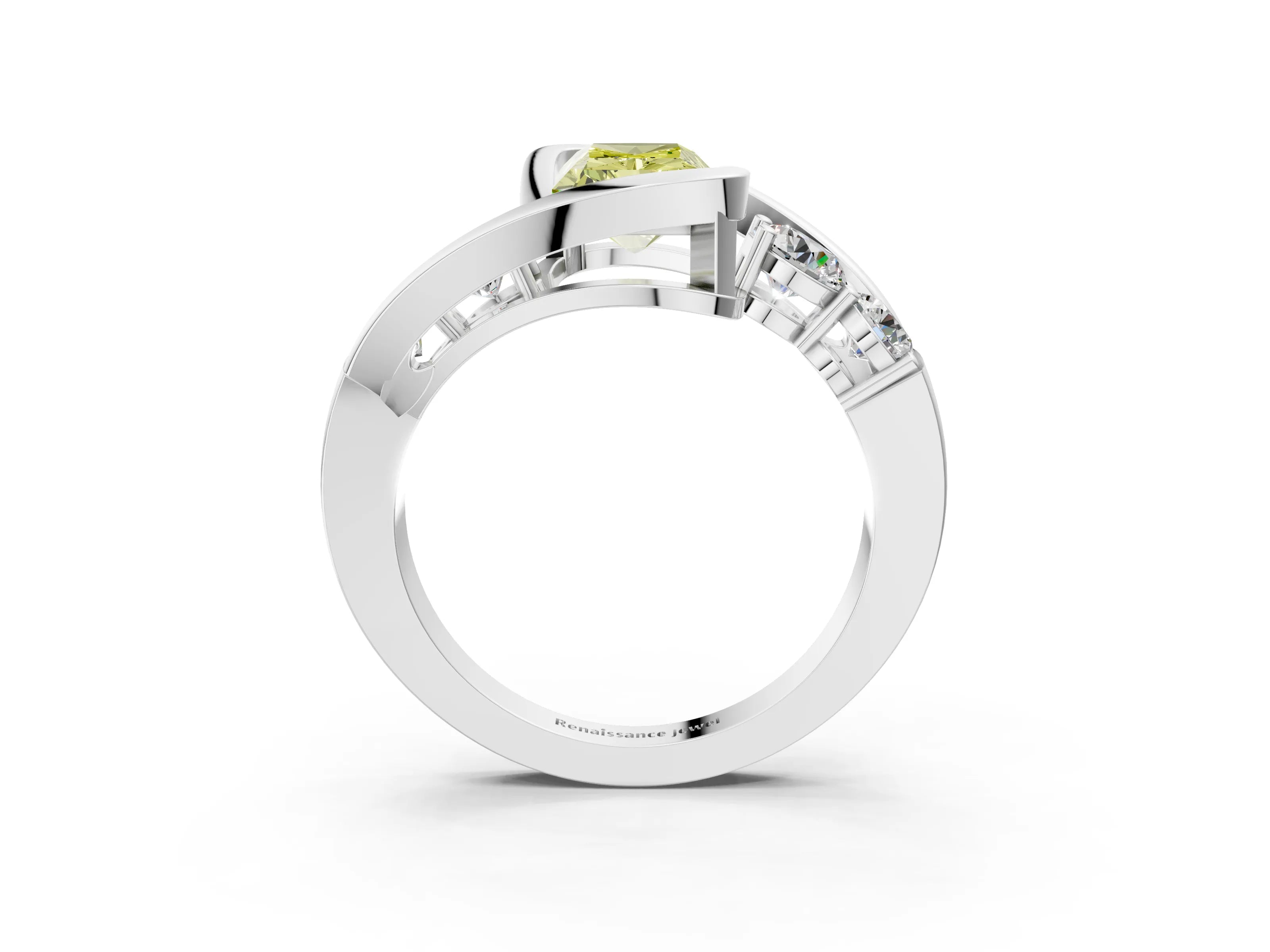 White gold Bezel Set Fancy Yellow Radiant Cut Diamond Split Shank Ring_3