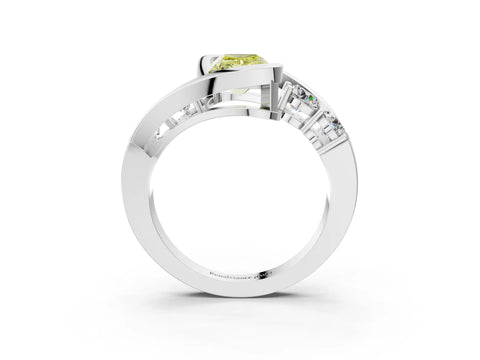 White gold Bezel Set Fancy Yellow Radiant Cut Diamond Split Shank Ring_3