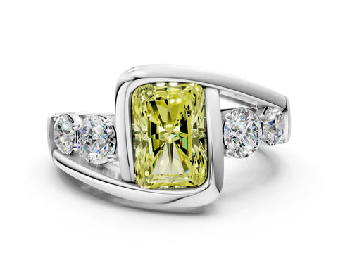White gold Bezel Set Fancy Yellow Radiant Cut Diamond Split Shank Ring_46