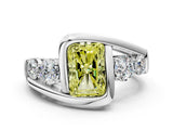 White gold Bezel Set Fancy Yellow Radiant Cut Diamond Split Shank Ring_48