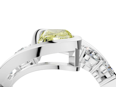 White gold Bezel Set Fancy Yellow Radiant Cut Diamond Split Shank Ring_4