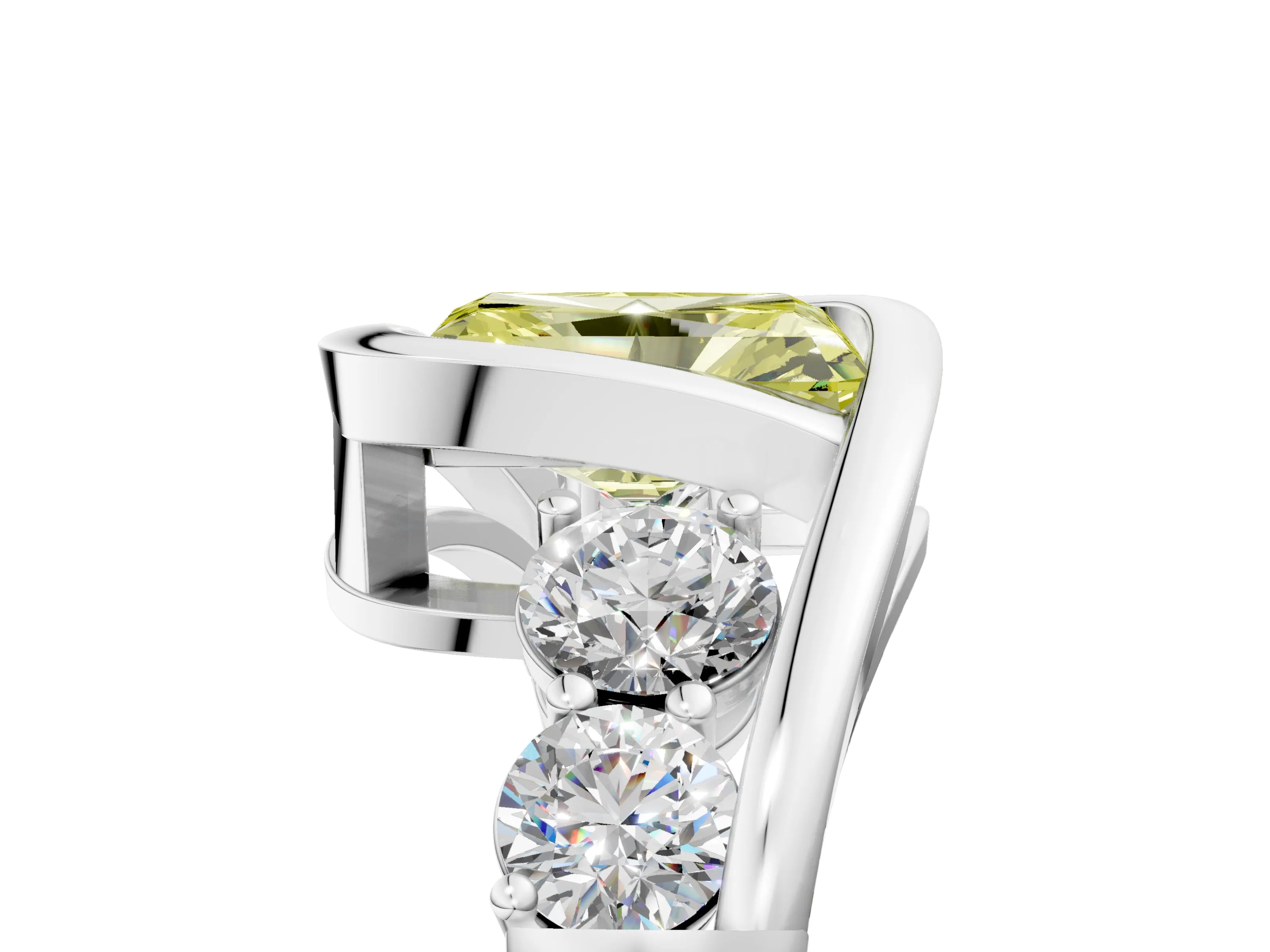 White gold Bezel Set Fancy Yellow Radiant Cut Diamond Split Shank Ring_5