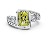 White gold Bezel Set Fancy Yellow Radiant Cut Diamond Split Shank Ring_60