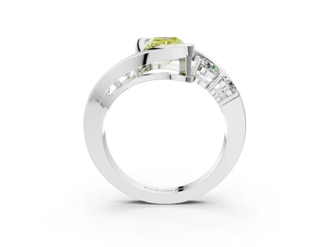 White gold Bezel Set Fancy Yellow Radiant Cut Diamond Split Shank Ring_63