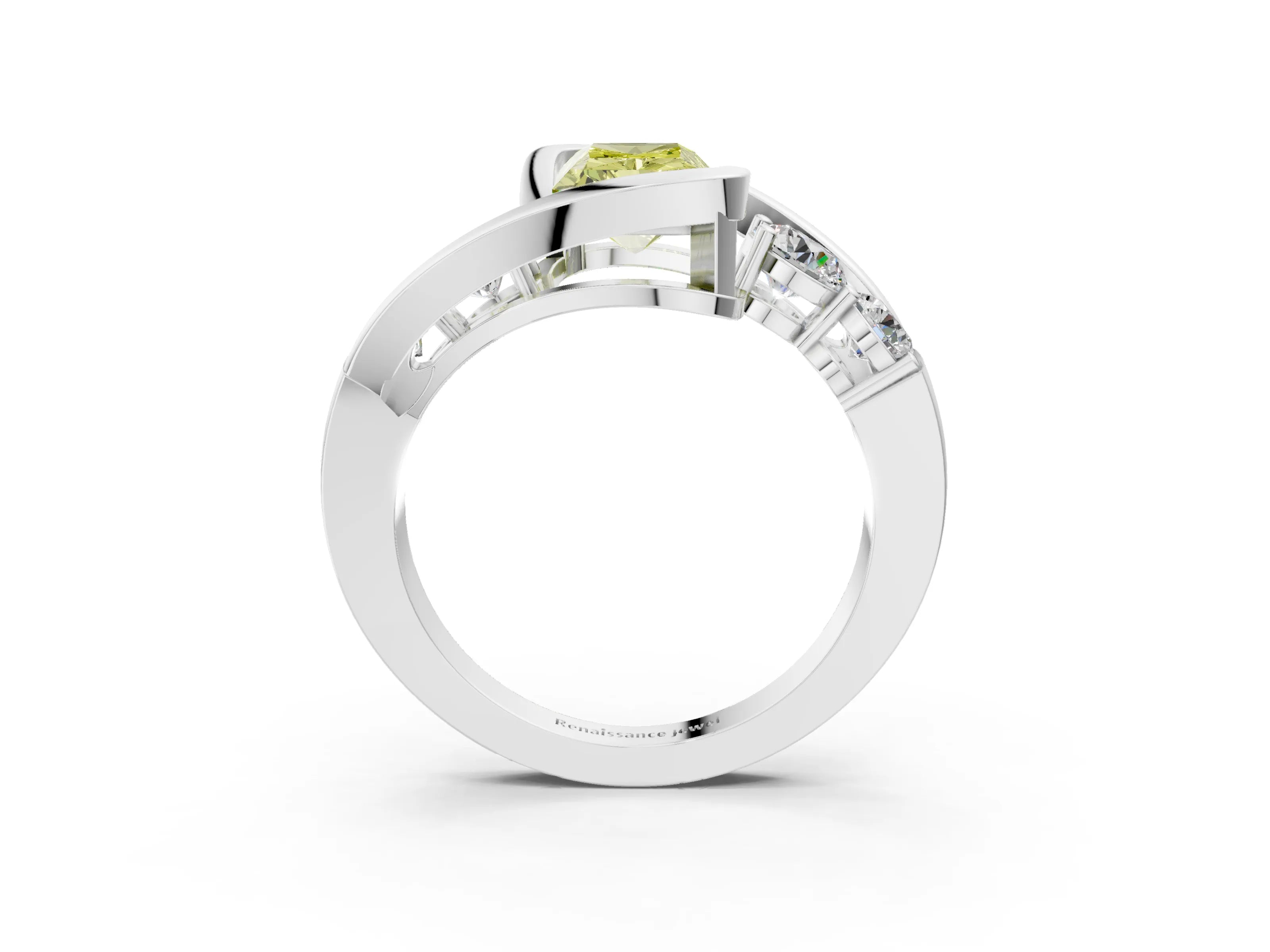 White gold Bezel Set Fancy Yellow Radiant Cut Diamond Split Shank Ring_64