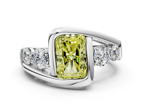 White gold Bezel Set Fancy Yellow Radiant Cut Diamond Split Shank Ring