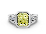 White gold Bezel Set Fancy Yellow Radiant  Diamond Milgrain Pave Engagement Ring_28