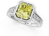 White gold Bezel Set Fancy Yellow Radiant  Diamond Milgrain Pave Engagement Ring_32