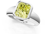 White gold Bezel Set Fancy Yellow Radiant  Solitaire Ring with Wide Band 2