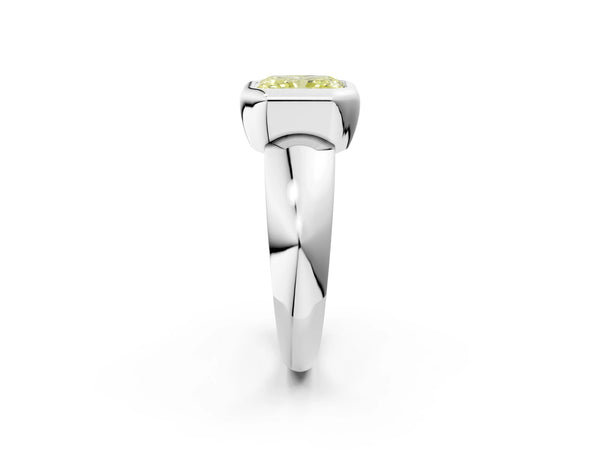 White gold Bezel Set Fancy Yellow Radiant  Solitaire Ring with Wide Band