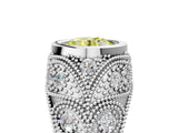 White gold Bezel Set Fancy Yellow Round Cut Diamond Milgrain Band Ring_5