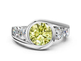 White gold Bezel Set Fancy Yellow Round Cut Diamond Split Shank Ring