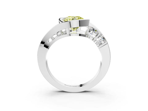 White gold Bezel Set Fancy Yellow Round Cut Diamond Split Shank Ring_15