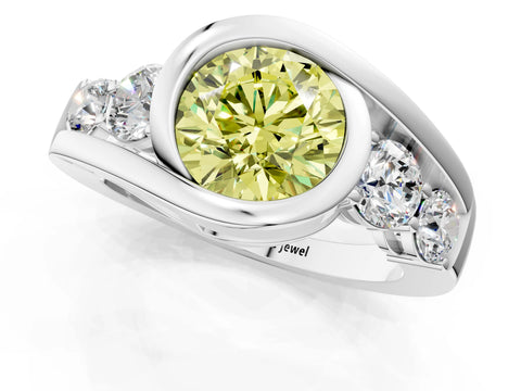 White gold Bezel Set Fancy Yellow Round Cut Diamond Split Shank Ring_1