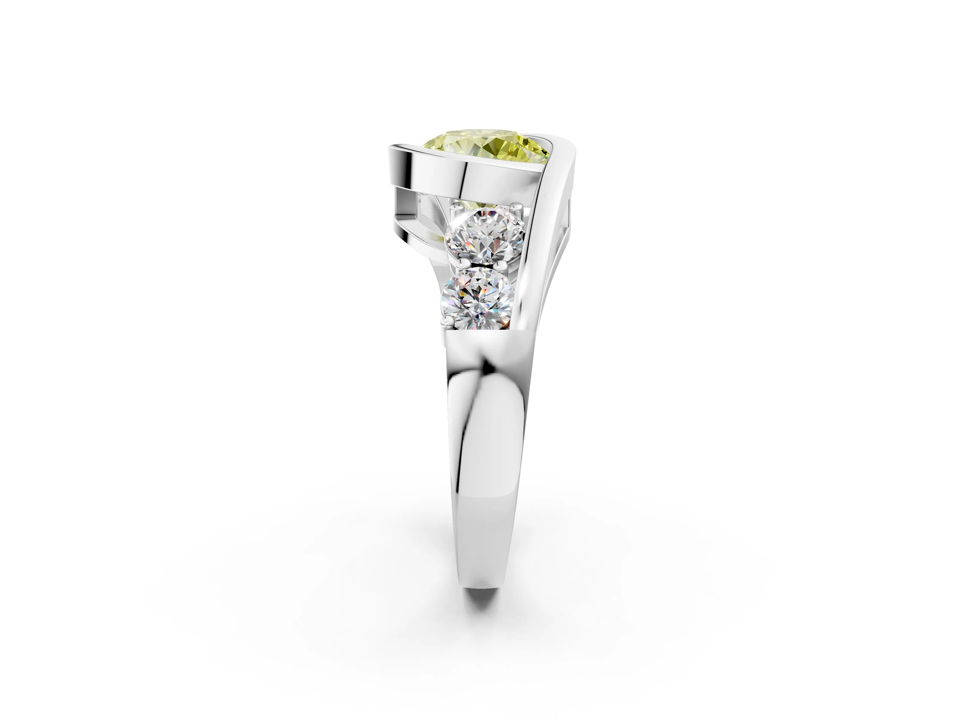 White gold Bezel Set Fancy Yellow Round Cut Diamond Split Shank Ring_2