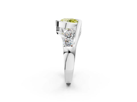 White gold Bezel Set Fancy Yellow Round Cut Diamond Split Shank Ring_2