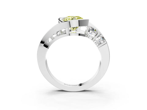 White gold Bezel Set Fancy Yellow Round Cut Diamond Split Shank Ring_33