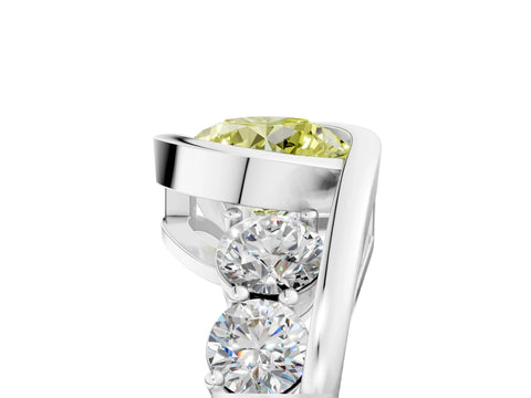 White gold Bezel Set Fancy Yellow Round Cut Diamond Split Shank Ring_35