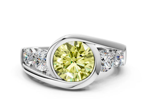White gold Bezel Set Fancy Yellow Round Cut Diamond Split Shank Ring_36