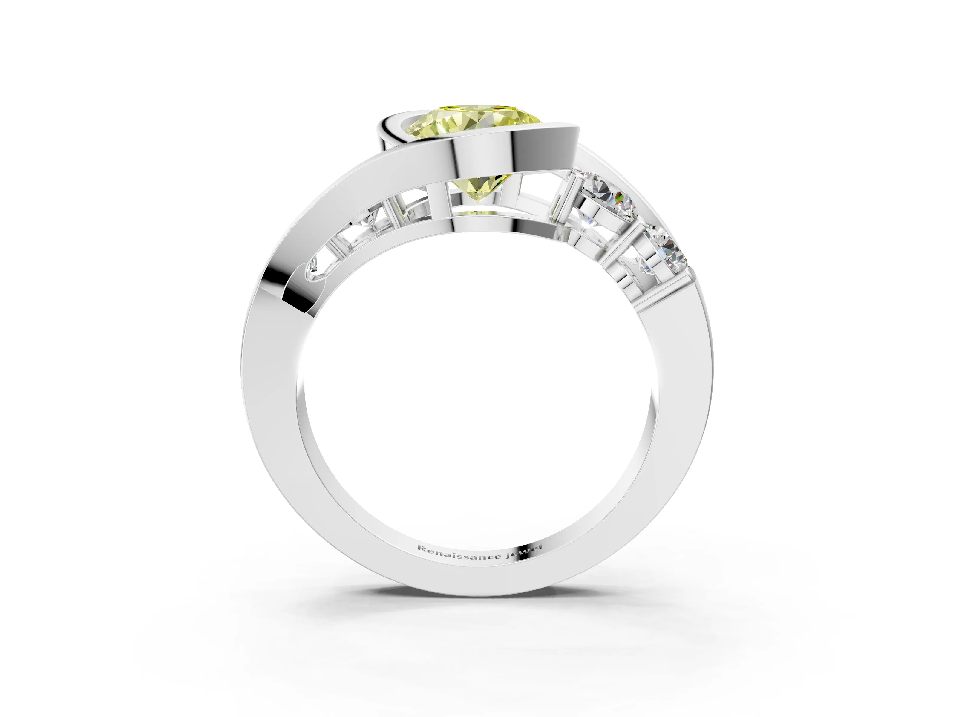 White gold Bezel Set Fancy Yellow Round Cut Diamond Split Shank Ring_39