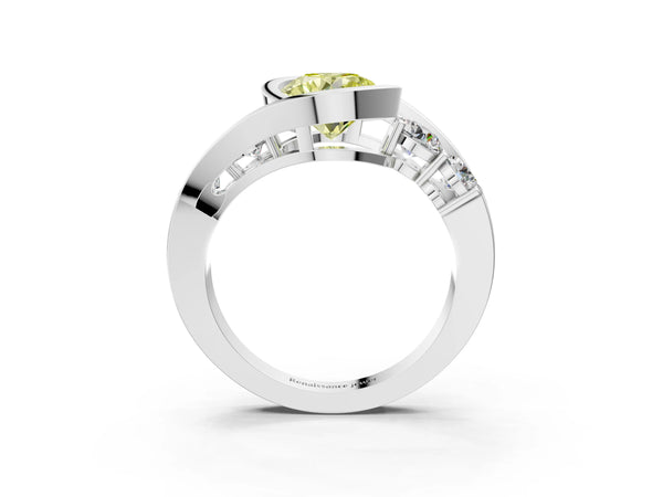 Sterling Silver Round Bezel Bypass Engagement Ring Setting for Fancy Yellow Center