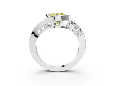 White gold Bezel Set Fancy Yellow Round Cut Diamond Split Shank Ring_3