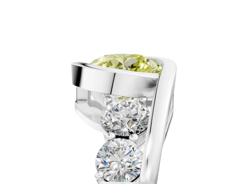White gold Bezel Set Fancy Yellow Round Cut Diamond Split Shank Ring_5