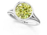 White gold Bezel Set Fancy Yellow Round  Cut Solitaire Ring with Tapered Band 2