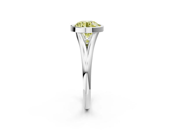 White gold Bezel Set Fancy Yellow Round  Cut Solitaire Ring with Tapered Band