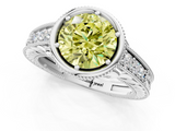 White gold Bezel Set Fancy Yellow Round  Diamond Milgrain Pave Engagement Ring_1