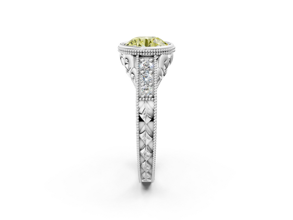 Platinum Round Vintage Bezel Solitaire Engagement Ring Setting for Fancy Yellow Center