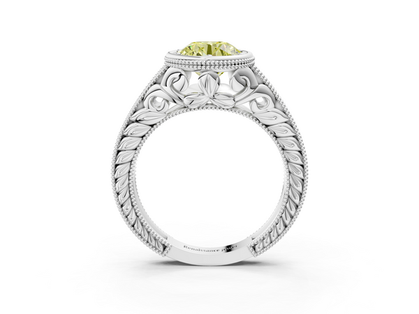 Platinum Round Vintage Bezel Solitaire Engagement Ring Setting for Fancy Yellow Center