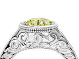 White gold Bezel Set Fancy Yellow Round  Diamond Milgrain Pave Engagement Ring_4